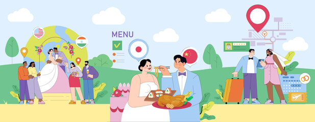 Multicultural Wedding Celebration Vector Illustration