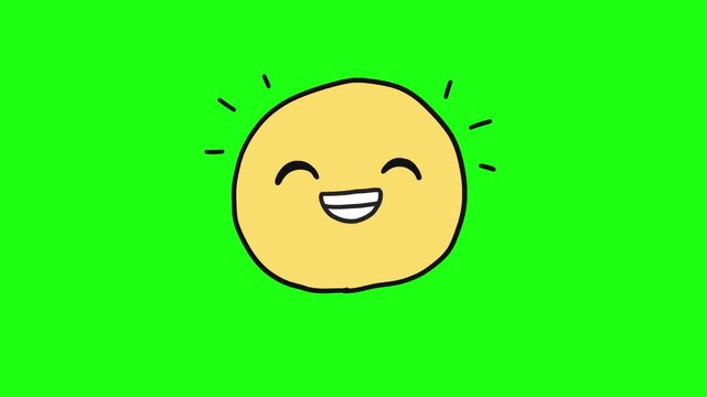にこっと笑う顔のループアニメーション動画、クロマキー合成用グリーンバック