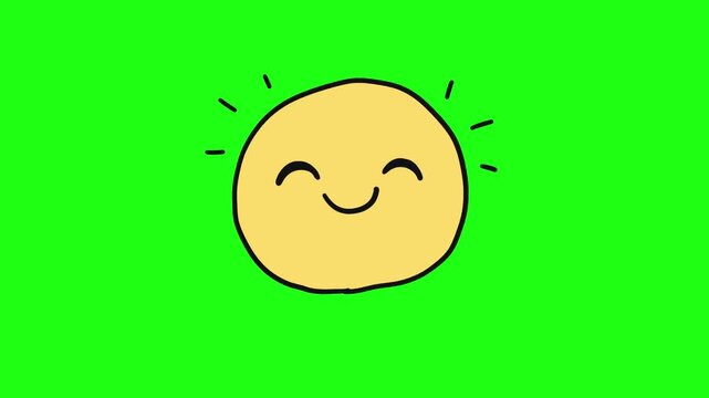 にこっと笑う顔のループアニメーション動画、クロマキー合成用グリーンバック