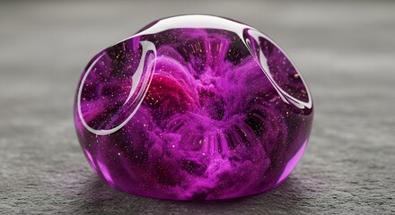 Stunning Glass Art Sculpture with Purple Nebula Swirls and Sparkling Gold Dust on Dark Background  Close Up View