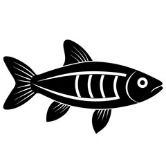 Black silhouette icon of a fish likely a danios in a simple vector style
