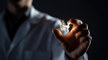 Blue hydrogen concept scientist holds glowing model of hydrogen molecule, showcasing significance of blue hydrogen in sustainable energy