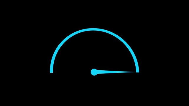 Speed miter icon animated on a black background. Energy or fuel level meter dial gage icon shown minimum and maximum value on a white. 4k video