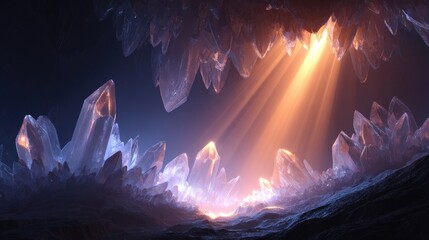 Fototapeta premium Crystal cave illuminated by shafts of light.