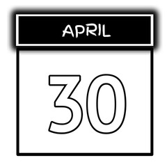 black color calendar frame April month date 30