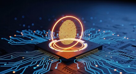 Futuristic fingerprint scanning technology with glowing lines, representing biometric identification and secure access to digital systems