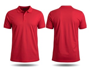 Blank red polo shirt mockup template shown in both front and back views, ideal for apparel design and branding presentations on an isolated white background.