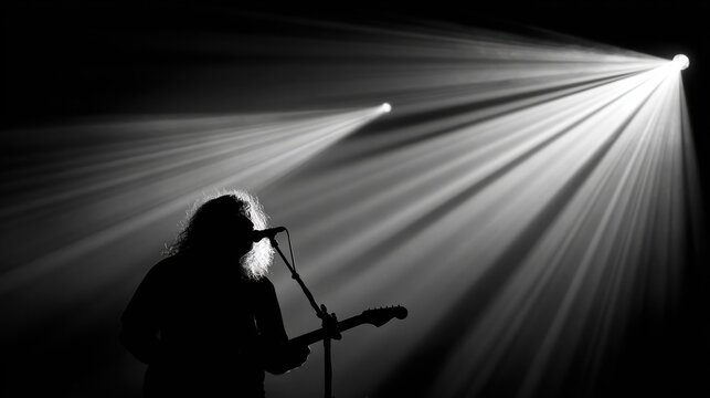 Silhouetted Guitarist Under Stage Lights