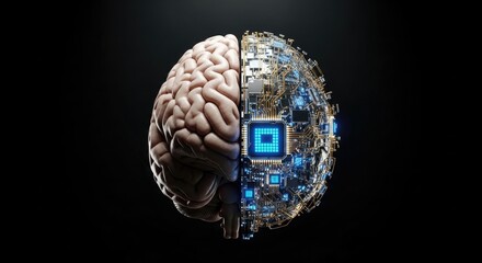 Artificial intelligence concept with digital brain and computer chip for deep learning and neural network technology