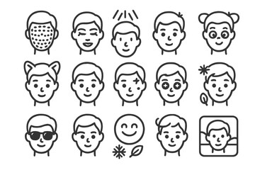 AR Filter Line Icons. Line style icons of AR filters and effects: face mask AR, virtual makeup icon, AR lighting overlay, cartoon