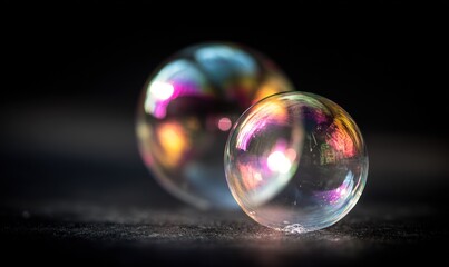 Colorful soap bubbles against a dark background
