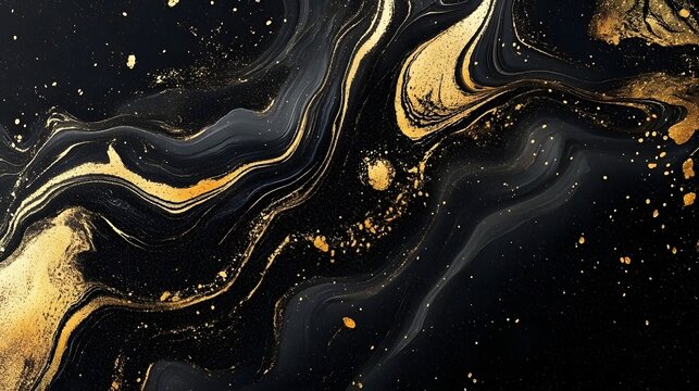 Captivating abstract background featuring a mesmerizing marble texture with shimmering gold accents and fluid dynamic movement  This high contrast moody composition exudes a sense of luxury elegance