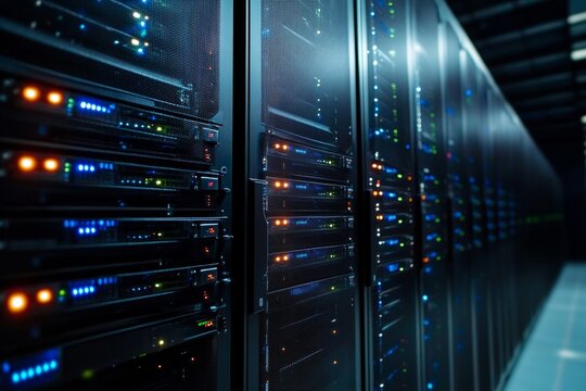 A Modern Digital Data Center Featuring Advanced IT Equipment for Global Communications and Storage