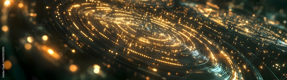 Poster captivating abstract digital artwork showcasing a mesmerizing swirl of glowing cosmic particles lumi