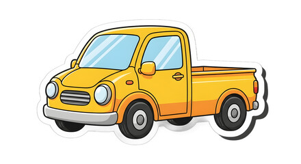 Obraz premium A yellow cartoon pickup truck sticker on a transparent background