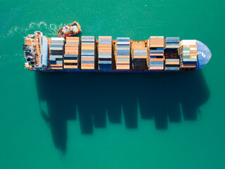 Italy, Campania, Port of Salerno. U.S. tariffs: Container ship and container blocks departing from...