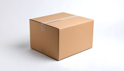 A single sealed brown cardboard box for shipping or moving, isolated on a clean white background for copy space.