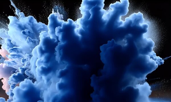 
Blue powder explosion on a black background, 3D rendered illustration,  created with Octane rendering