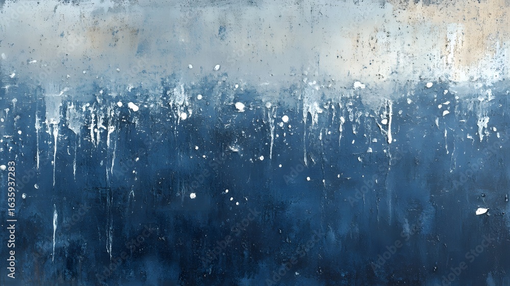 Poster captivating abstract painting with icy blue and gray splattered textures a visually striking and emo