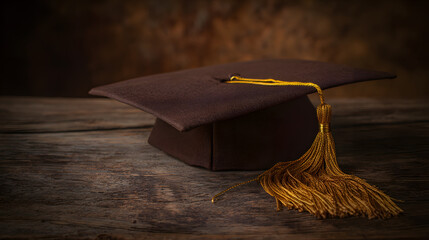 A single graduation cap with a golden tassel, symbolizing achievement and new beginnings.