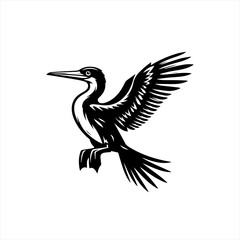 Obraz premium Stylized black and white cormorant bird with wings spread