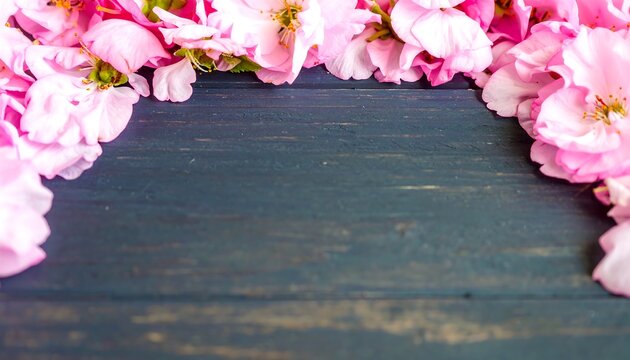 Pink cherry blossoms on dark wood