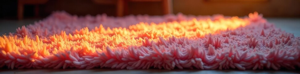 Warm, inviting glow illuminating a plush rug, highlighting its texture and color Perfect for interior design, home decor, and lifestyle websites Cozy atmosphere, soft light , lighting, modern, relax