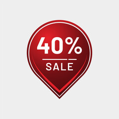 40% Sale Marker – Bright Red Vector Badge for Ecommerce Promotions