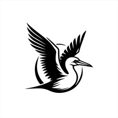 Obraz premium Stylized black and white silhouette of a bird in flight