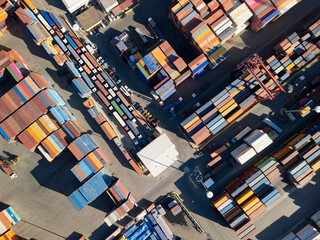 Italy, Campania, Port of Salerno. U.S. tariffs: Container ship and container blocks departing from...