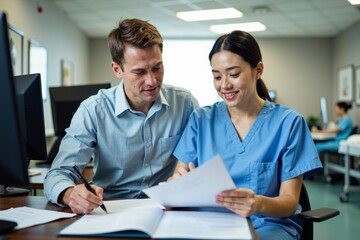 Collaborative Medical Coding Audit Session Between an Audit Manager and Nurse in a Hospital Setting