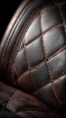 Fototapeta premium Close-up of brown leather seat with diamond quilting