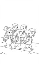Happy Group of School Children Walking with Backpacks, Back to School Scene
