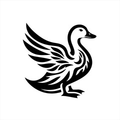 Obraz premium Stylized black duck with open wings and tribal design