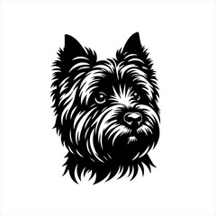 Black and white illustration of a cairn terrier dog face
