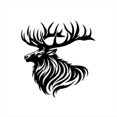 Obraz premium Majestic stag head with large antlers in tribal style black silhouette