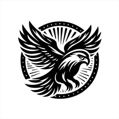 Fototapeta premium Black and white stylized eagle emblem with wings spread wide
