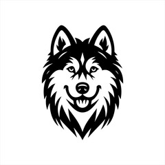 Fototapeta premium Stylized black and white husky dog face logo with a happy expression