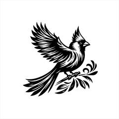 Fototapeta premium Elegant black and white illustration of a cardinal perched on a branch