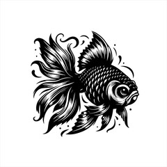 Obraz premium Elegant black and white illustration of a fantail goldfish