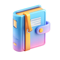 Vibrant 3D stylized notebook with elastic band and clasp