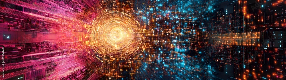 Poster captivating futuristic technological vortex of luminous energy and digital visualization glowing fra