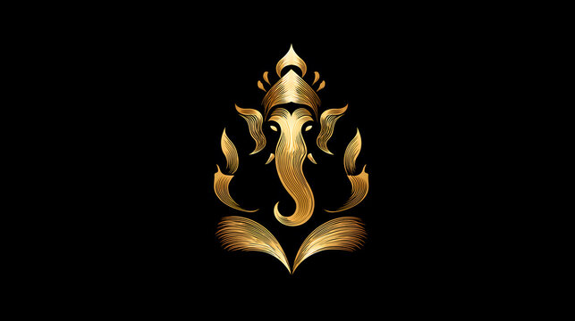golden ganesha on black background clip art preview