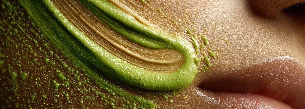Close-up of creamy CC cream blending into medium olive skin, highlighting neon green