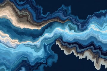 Abstract Marbled Design With Fluid Blue And Gold Colors