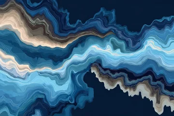 Acrylglasbilder Kristalle Abstract Marbled Design With Fluid Blue And Gold Colors  © Rayyan