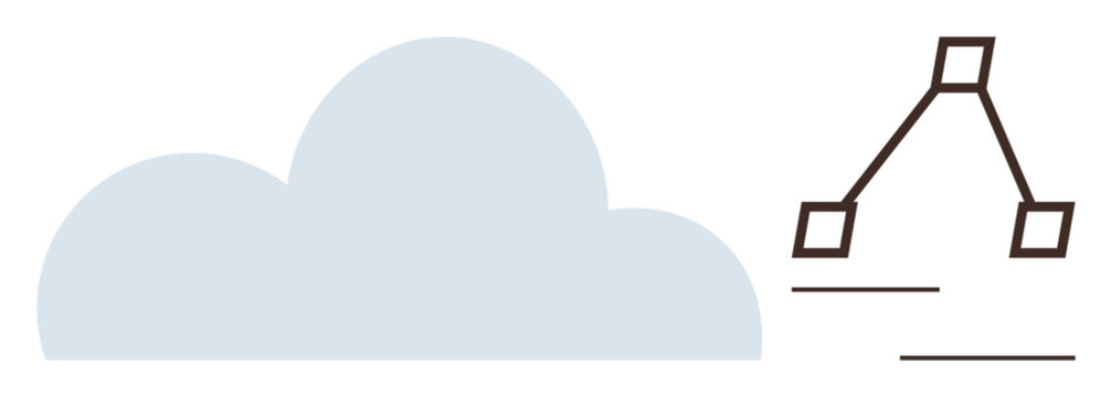 Cloud element beside a minimal line network diagram with nodes and connections. Ideal for technology, innovation, cloud storage, data sharing, network architecture, connectivity, simple flat metaphor