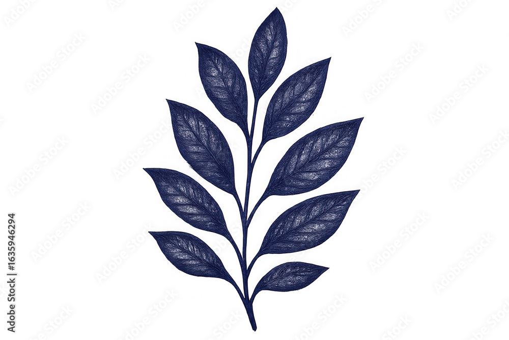 Poster delicate blue leaves form an elegant branch, adding a touch of nature to designs with its transparen