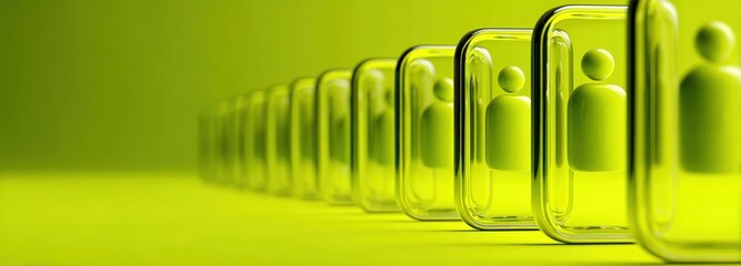 Row of simplified video-call windows illustrates remote-work fatigue in a vibrant setting