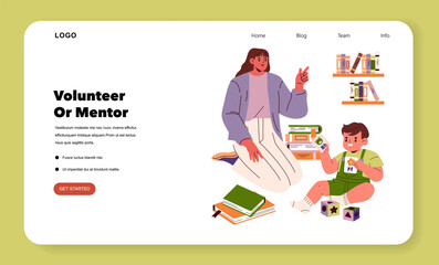 Mentor Guiding Child in Learning Activity Vector Illustration